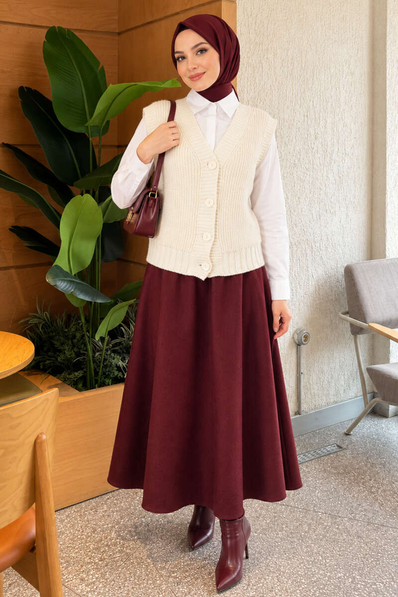 V-Neck Knit Vest with Button Front - Stone