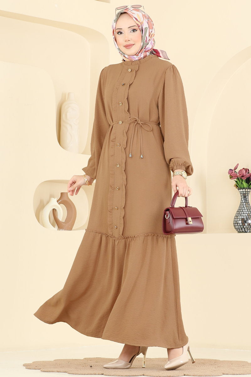 Aerobin Dress with Ruffle Front - Latte