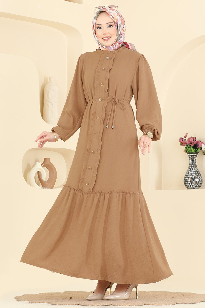 Aerobin Dress with Ruffle Front - Latte