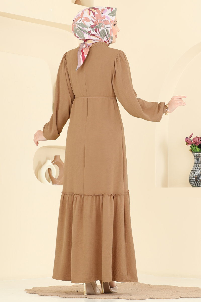 Aerobin Dress with Ruffle Front - Latte