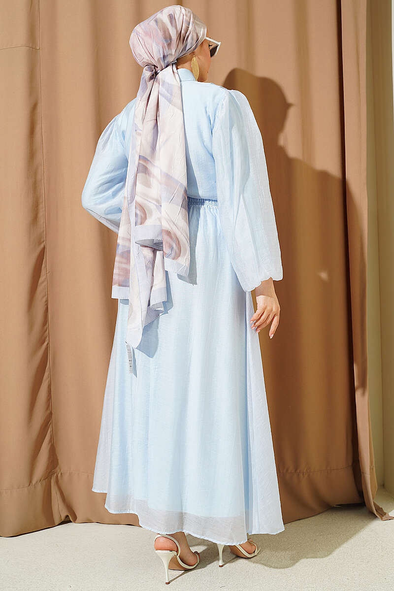 Ruffle-Front Blouse and Skirt Set - Light Blue