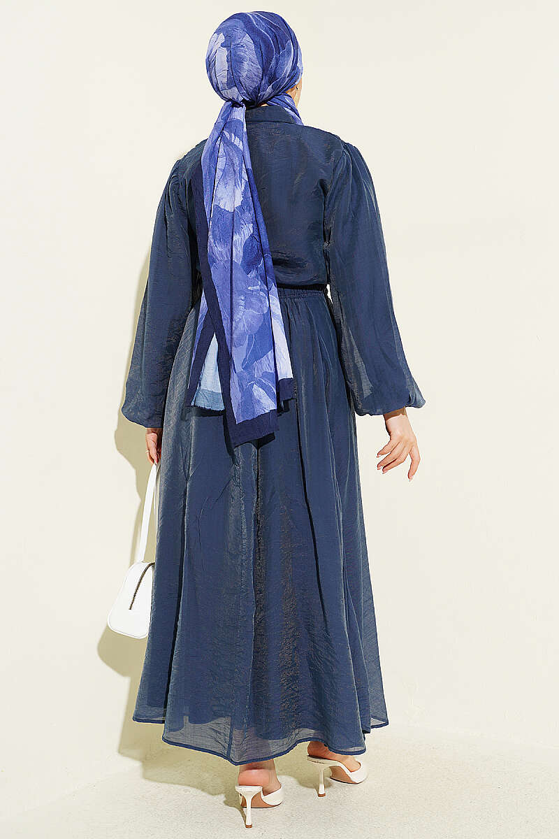 Ruffle-Front Blouse and Skirt Set - Navy