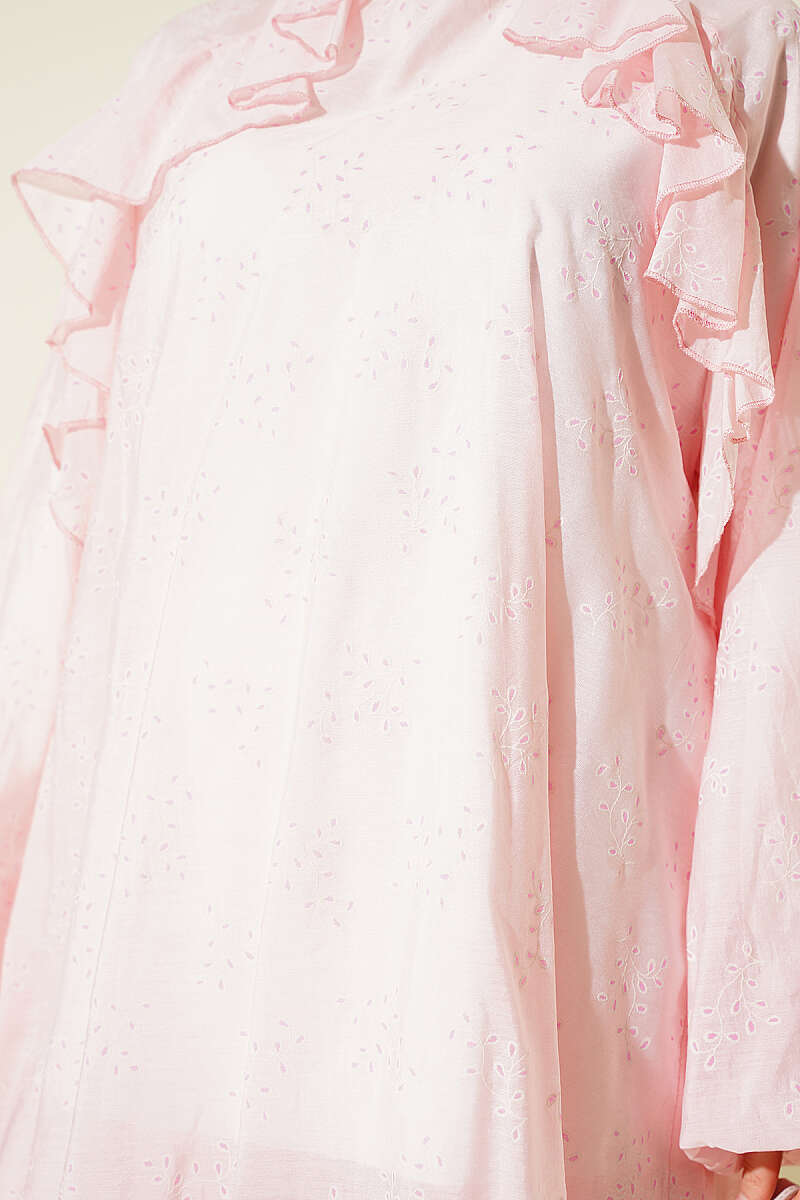 Loose Patterned Two-Piece Set with Ruffled Front - Pink