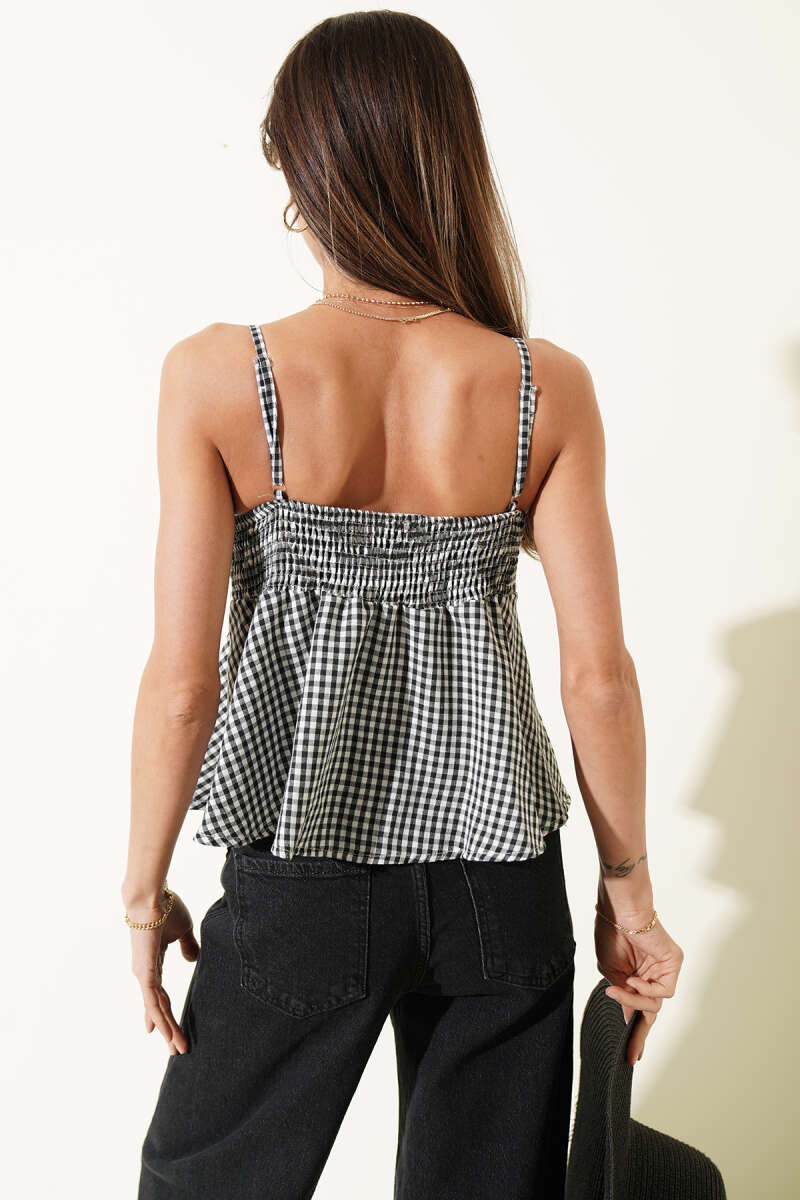 Strappy Blouse with Front Bow - Black