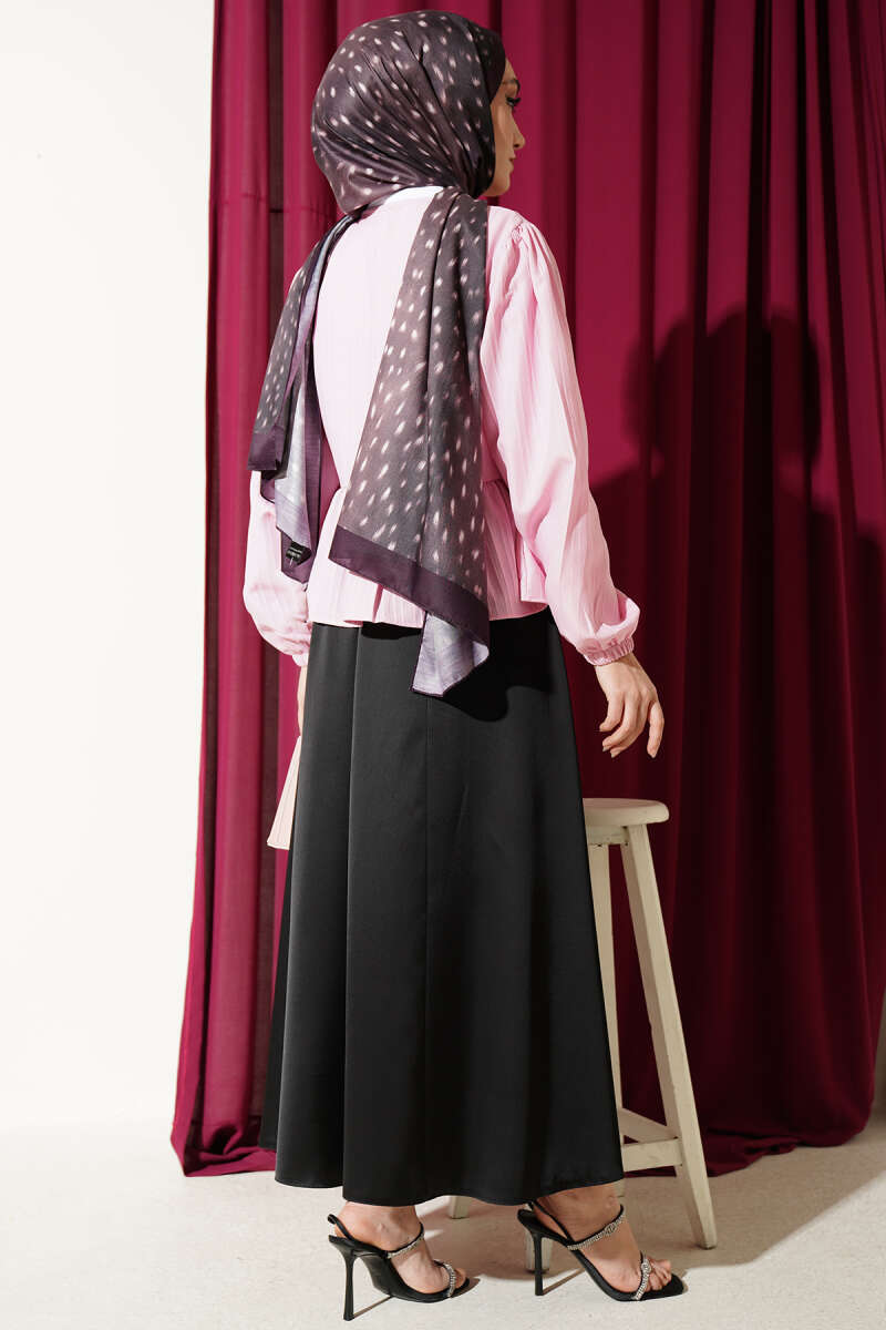 Short Ruffle Shirt with Front Bow - Pink