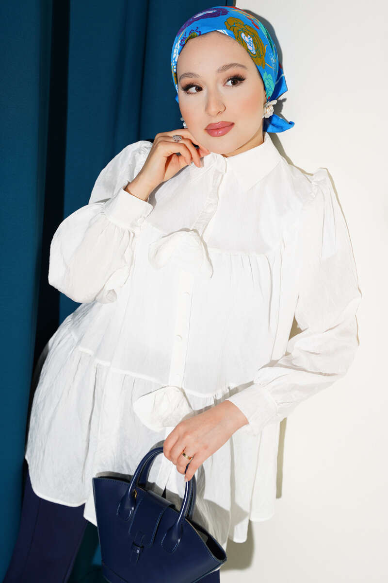 Tunic with Front Bow - Ecru
