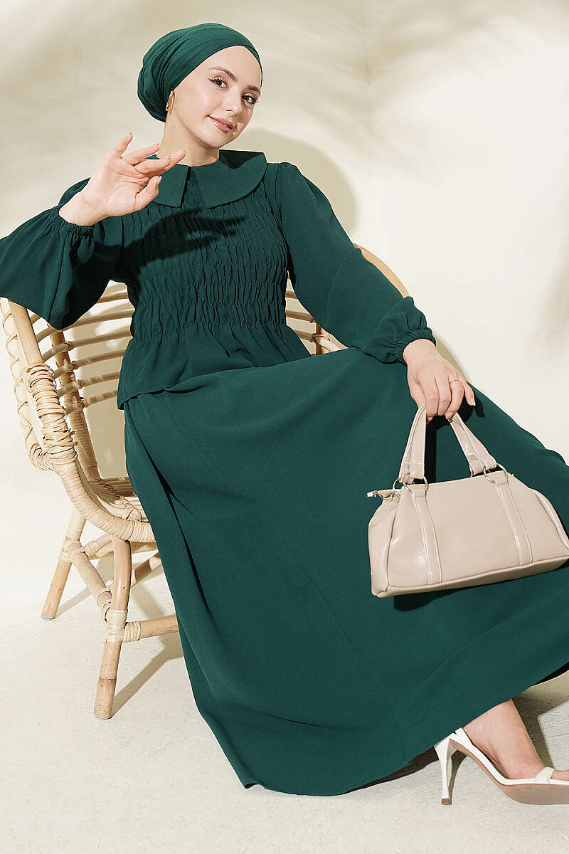 Skirt Set with Guipure Front - Emerald