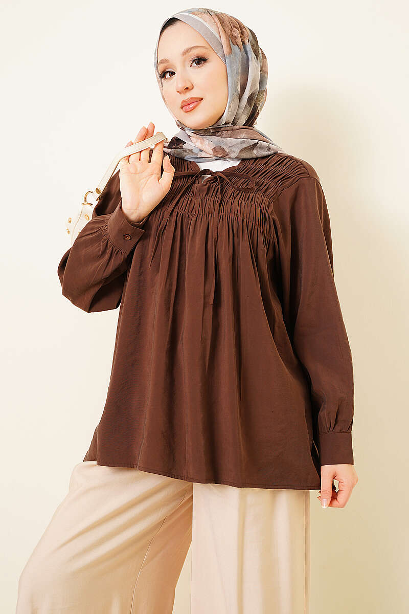 Modal Tunic with Piped Front - Brown