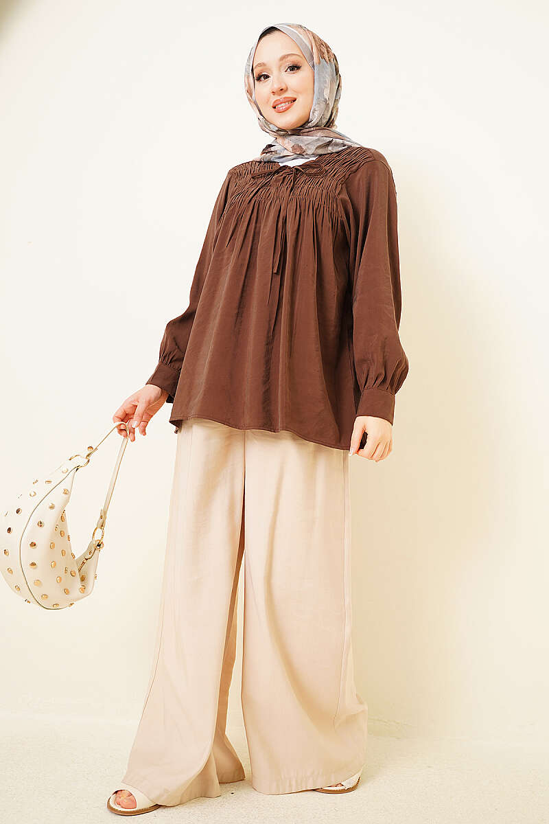 Modal Tunic with Piped Front - Brown
