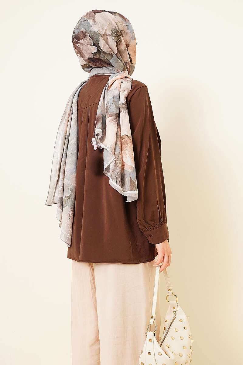 Modal Tunic with Piped Front - Brown