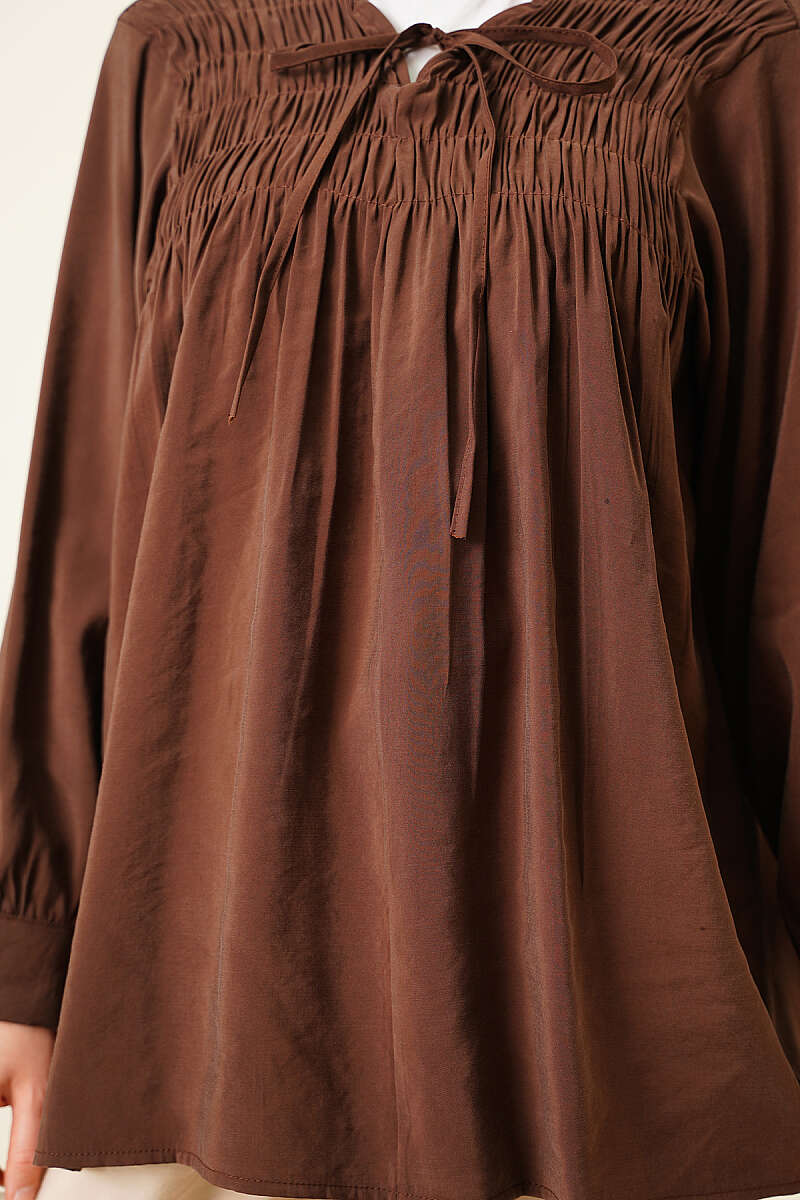 Modal Tunic with Piped Front - Brown