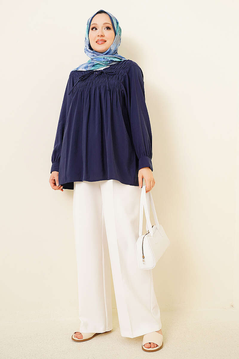 Modal Tunic with Piped Front - Navy