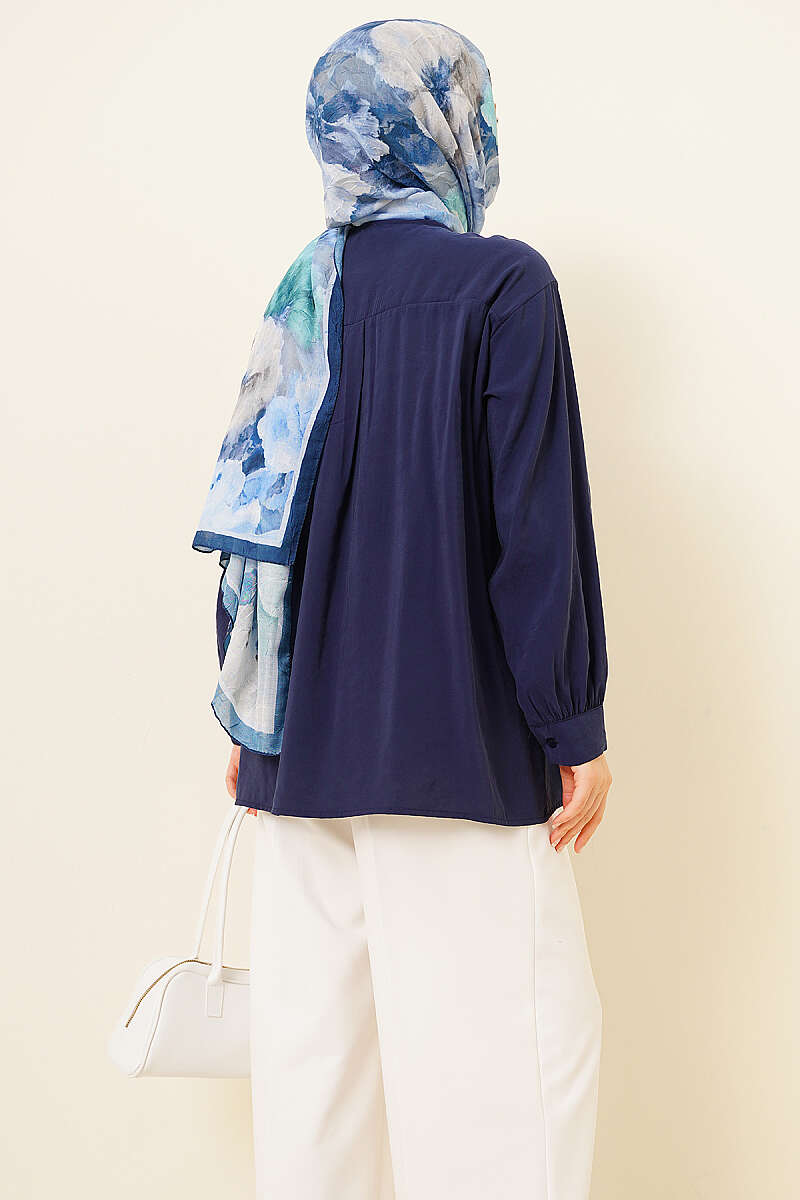 Modal Tunic with Piped Front - Navy