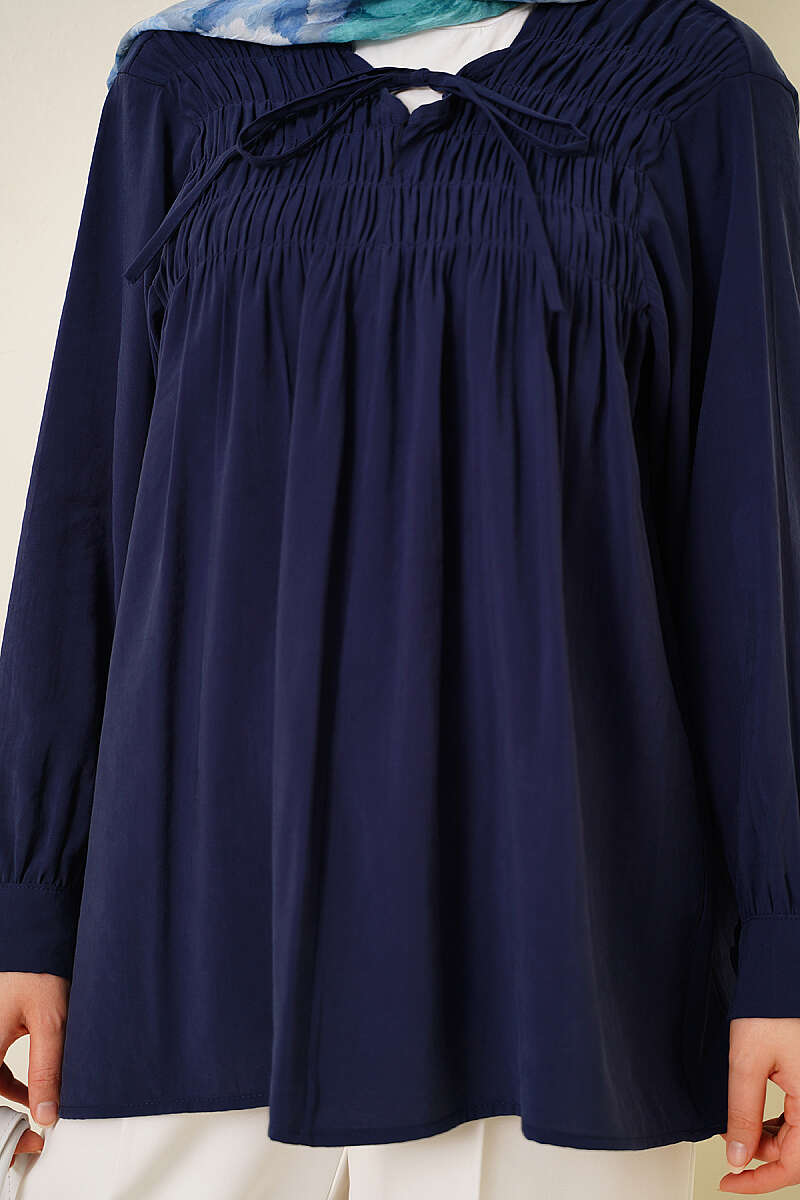 Modal Tunic with Piped Front - Navy