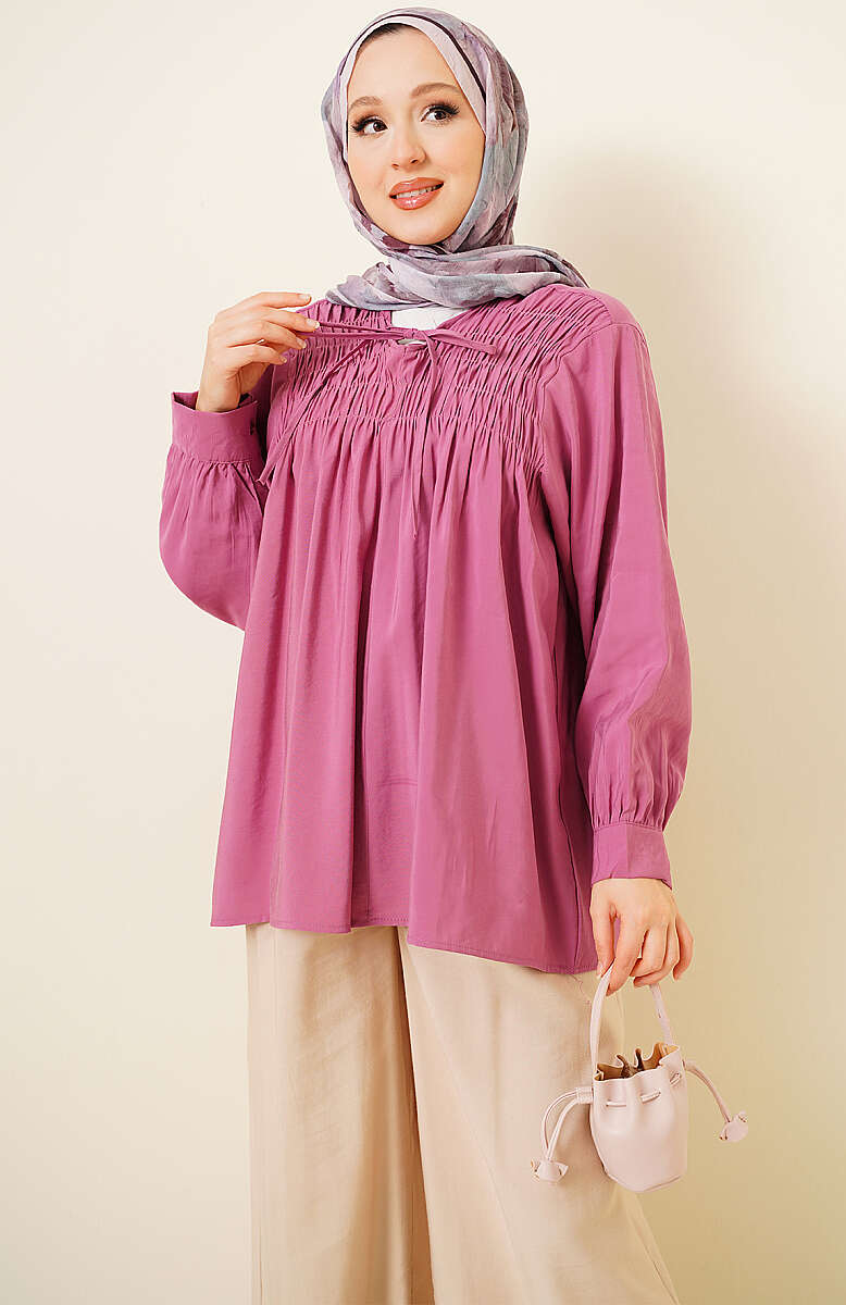 Modal Tunic with Piped Front - Magenta