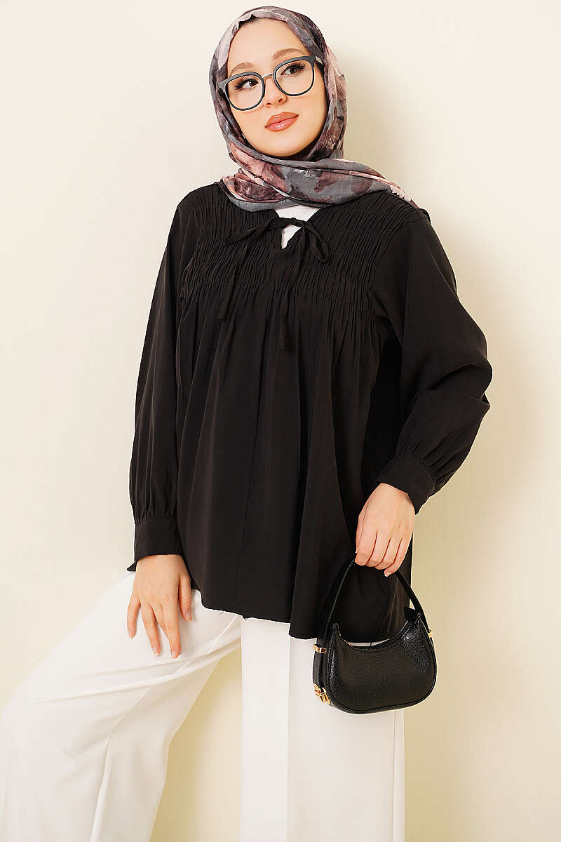 Modal Tunic with Piped Front - Black