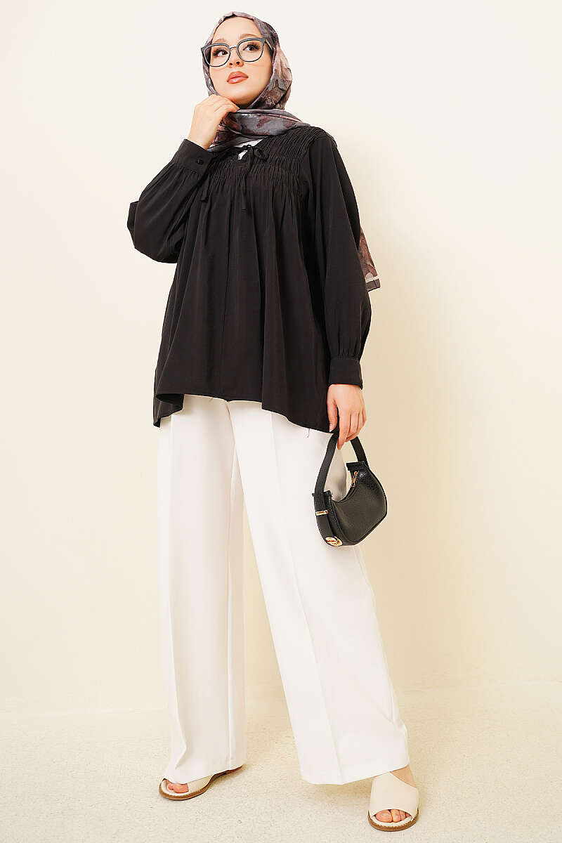 Modal Tunic with Piped Front - Black