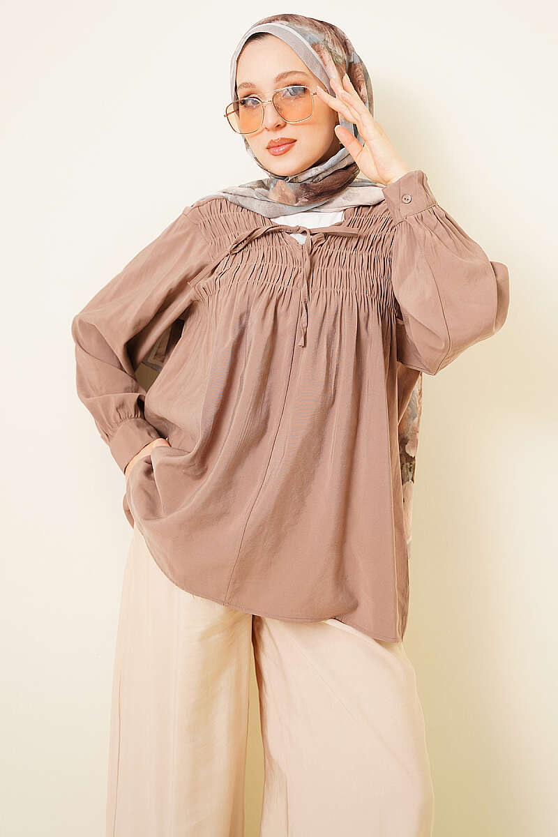 Modal Tunic with Piped Front - Mink