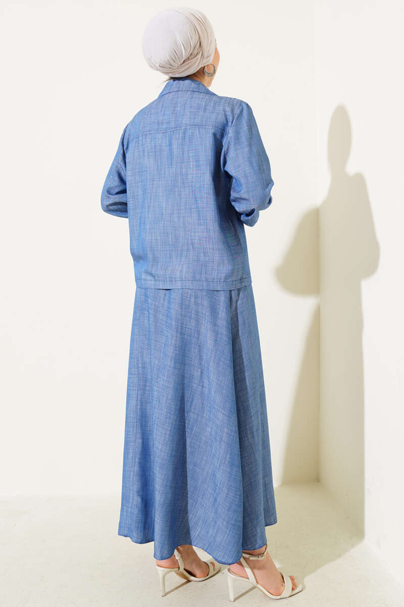 Tencel Skirt Set with Lace-Up Front - Light Blue