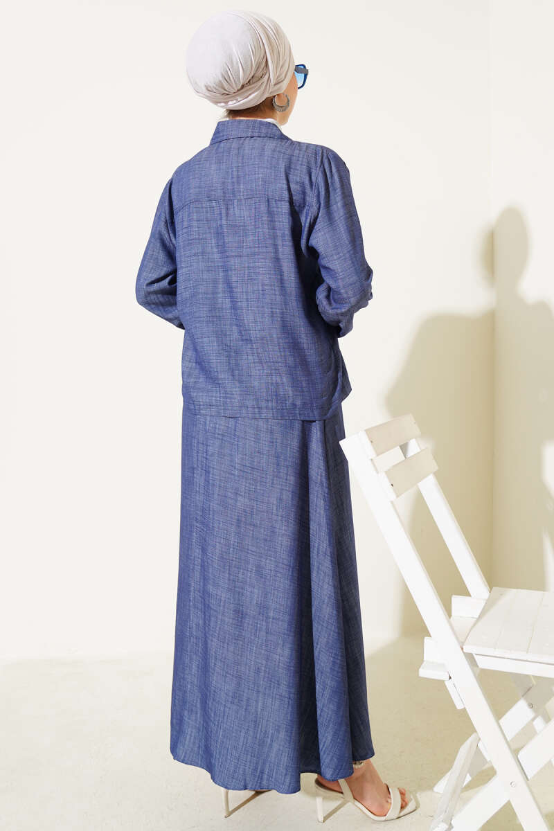 Tencel Skirt Set with Lace-Up Front - Navy