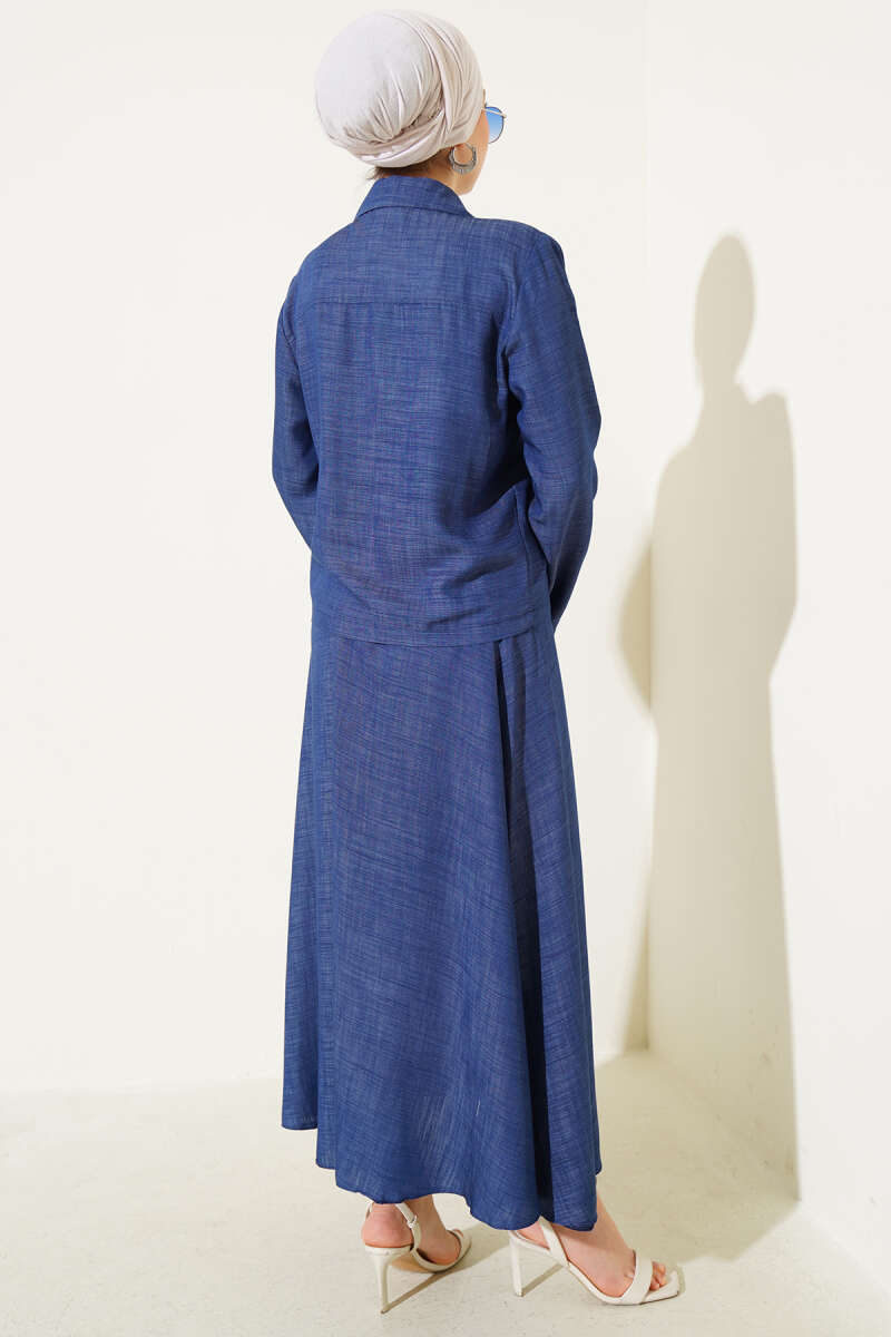 Tencel Skirt Set with Lace-Up Front - Blue