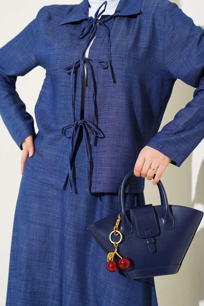 Tencel Skirt Set with Lace-Up Front - Blue