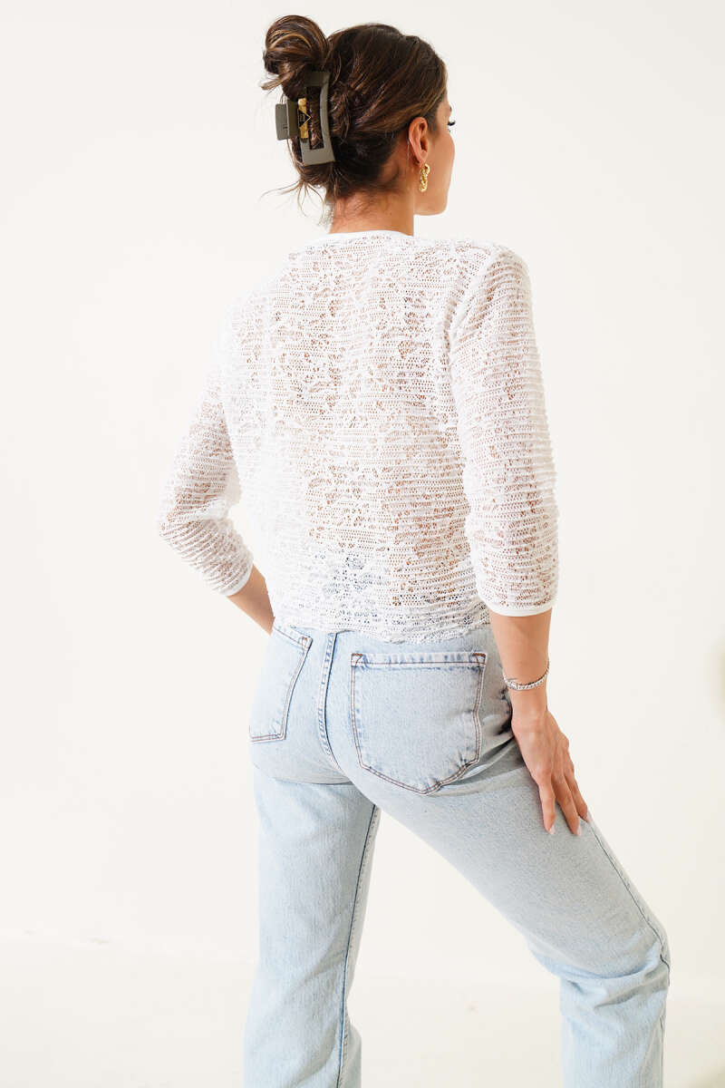 Lace Crop Top with Drawstring Front - White