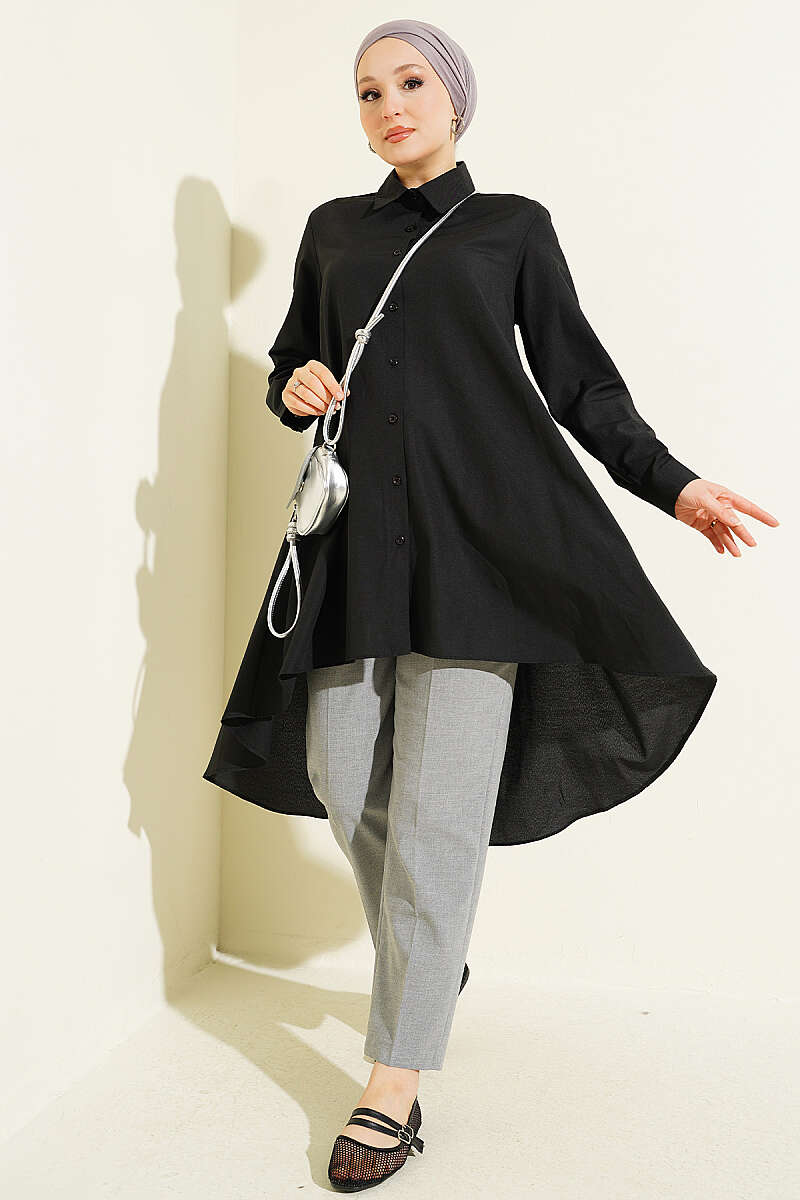 High-Low Hem Shirt - Black