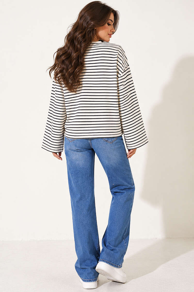 Striped Sweatshirt with Embroidered Front - Black