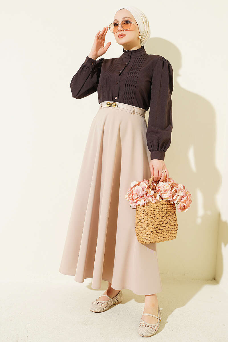 Short Shirt with Pintuck Front - Dark Brown