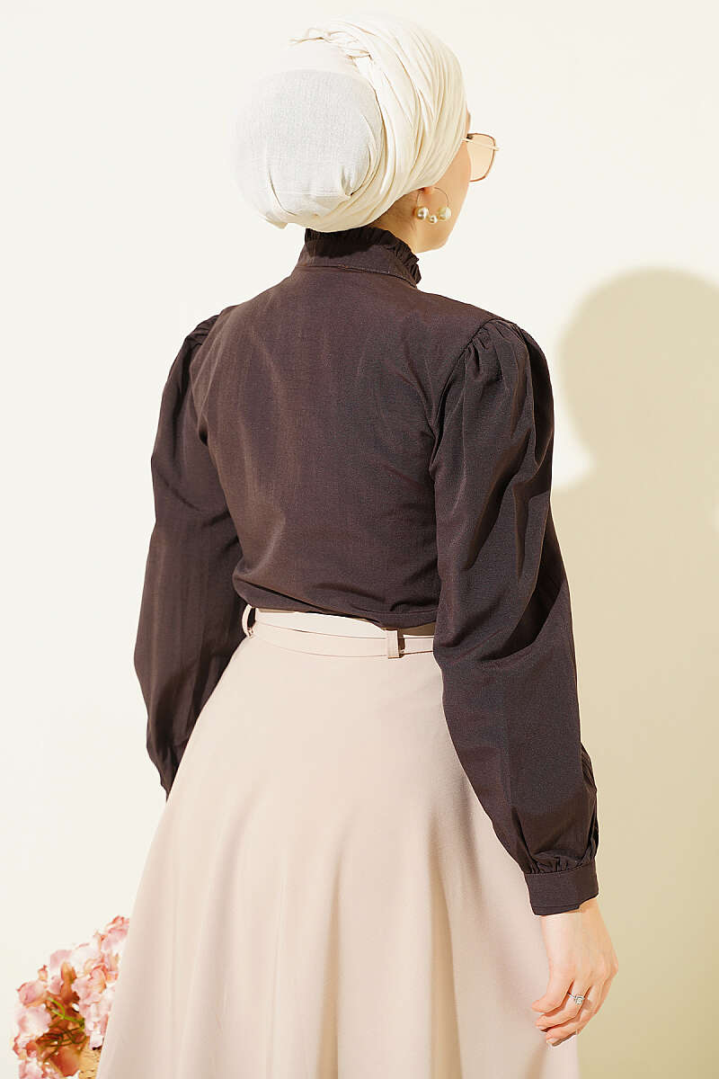 Short Shirt with Pintuck Front - Dark Brown