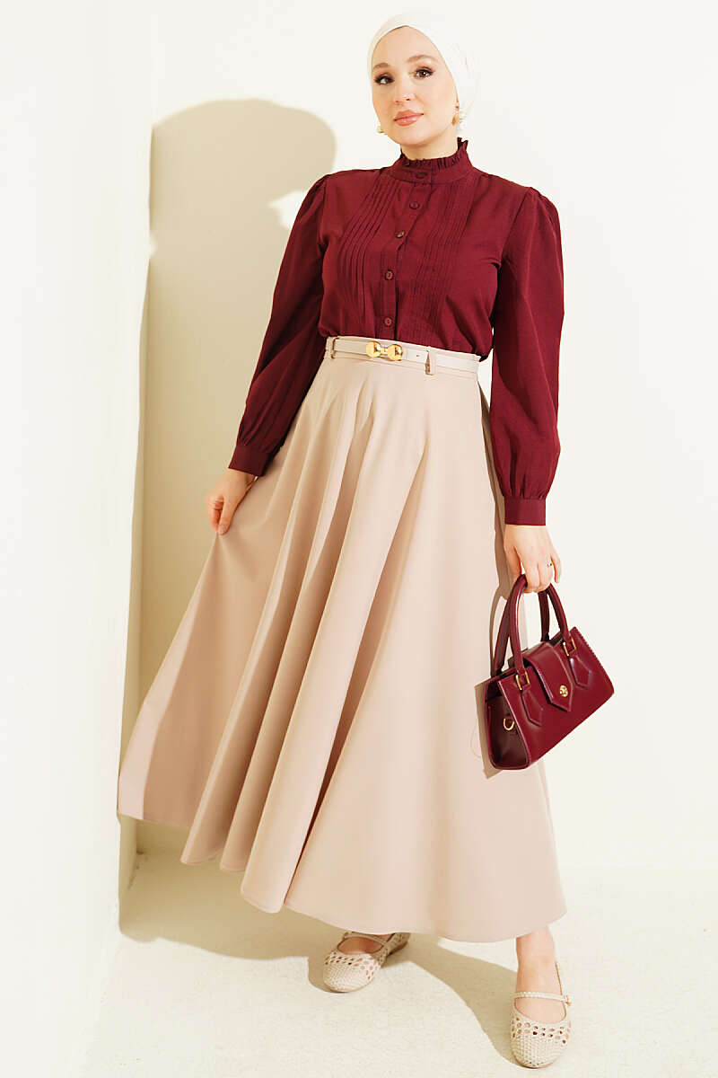 Short Shirt with Pintuck Front - Burgundy