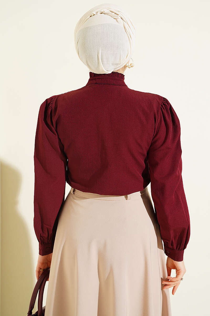 Short Shirt with Pintuck Front - Burgundy