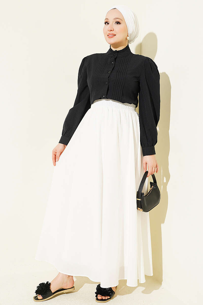 Short Shirt with Pintuck Front - Black