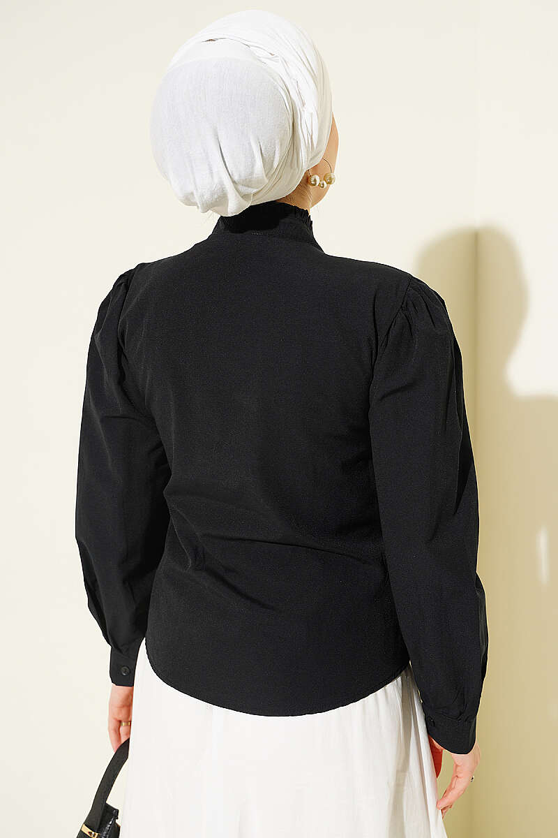 Short Shirt with Pintuck Front - Black