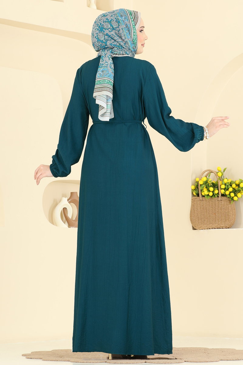 Woven Dress with Pintuck Front - Dark Teal