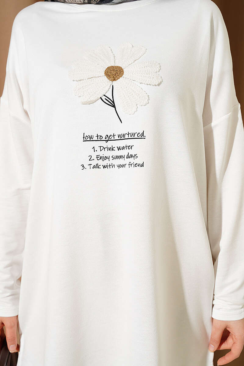 Tunic with Daisy Emblem - White