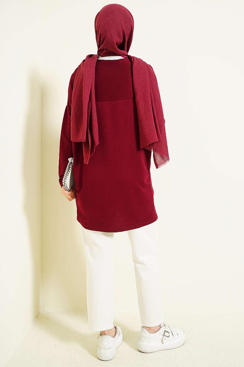 Tunic with Daisy Emblem - Burgundy
