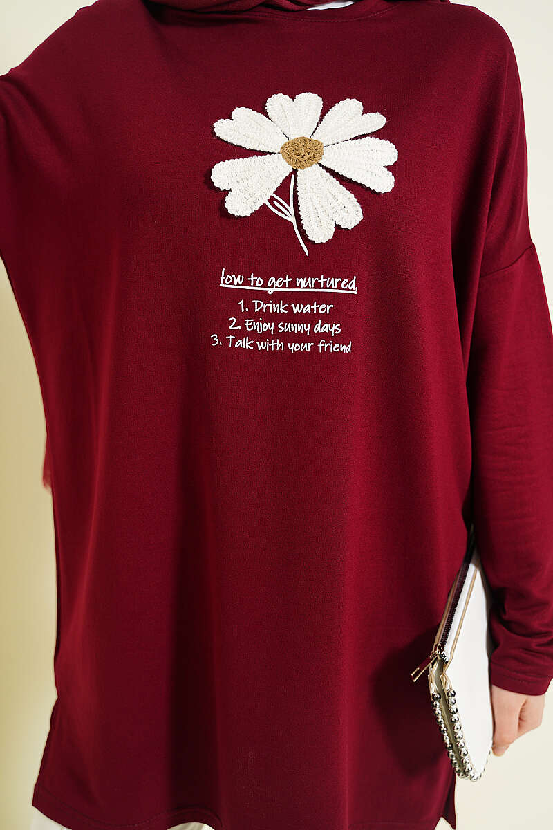 Tunic with Daisy Emblem - Burgundy