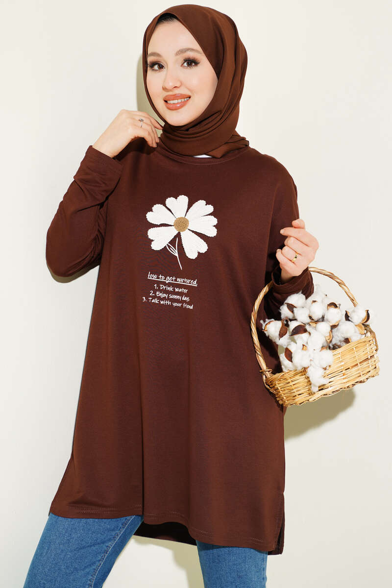 Tunic with Daisy Emblem - Brown