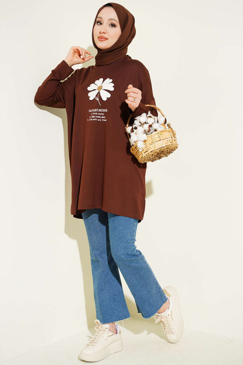 Tunic with Daisy Emblem - Brown