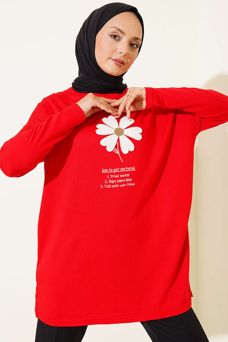 Tunic with Daisy Emblem - Red
