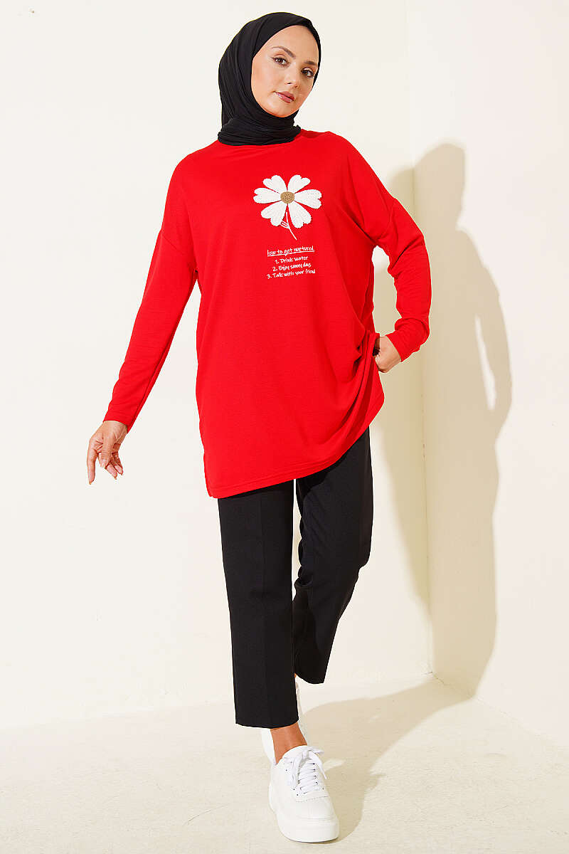 Tunic with Daisy Emblem - Red