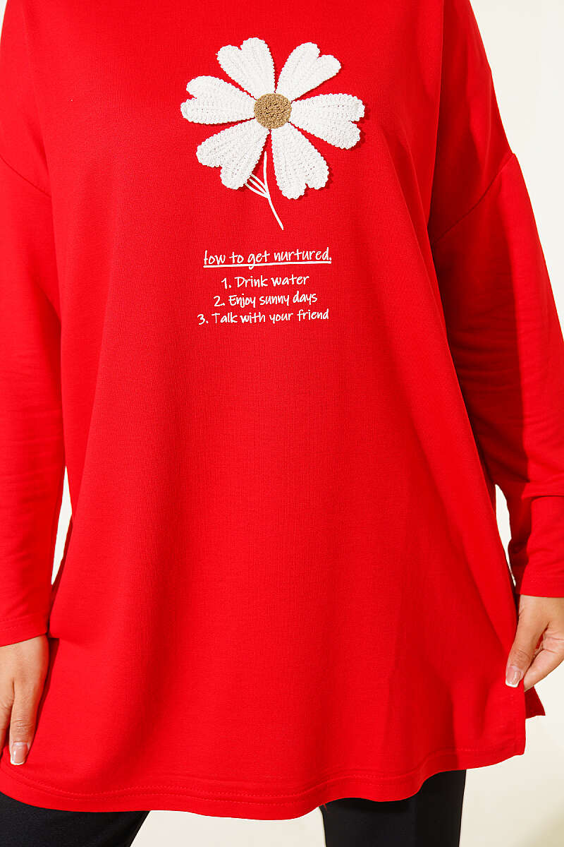 Tunic with Daisy Emblem - Red