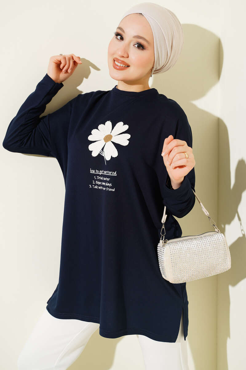 Tunic with Daisy Emblem - Navy