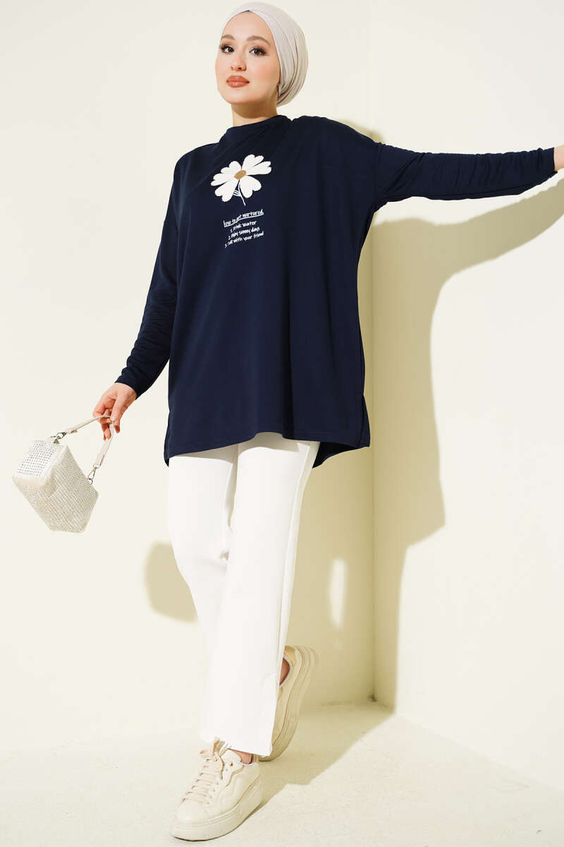 Tunic with Daisy Emblem - Navy