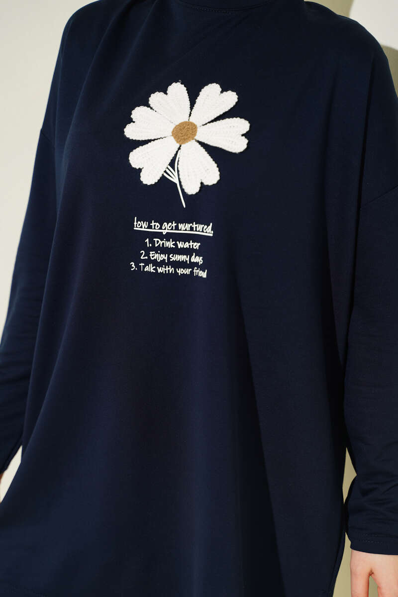 Tunic with Daisy Emblem - Navy
