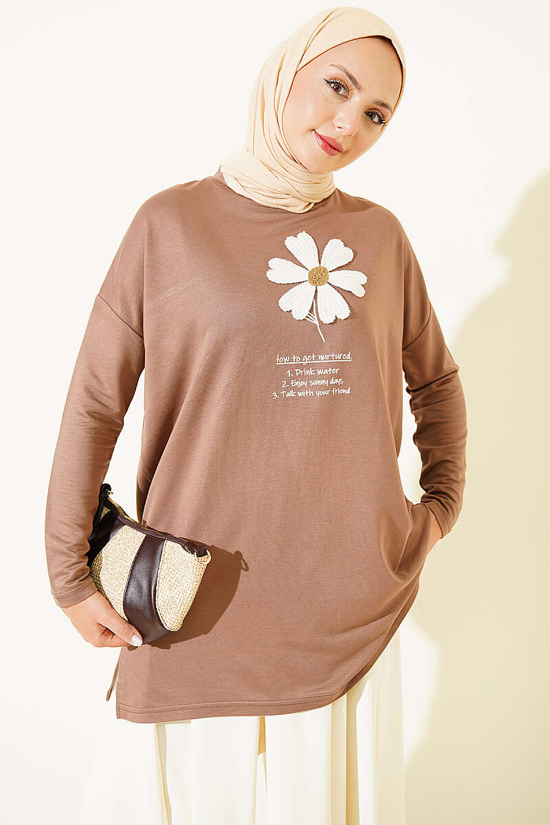 Tunic with Daisy Emblem - Latte