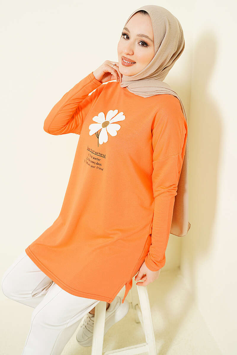 Tunic with Daisy Emblem - Orange