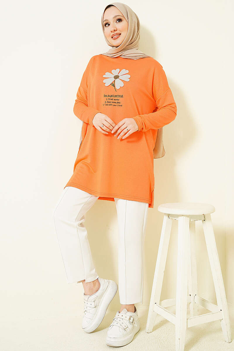 Tunic with Daisy Emblem - Orange